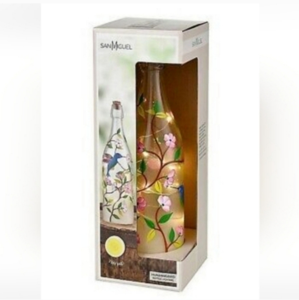 Tabletop Night Light San Miguel Hummingbird Glass Bottle Lighting timer Gift - Picture 2 of 2